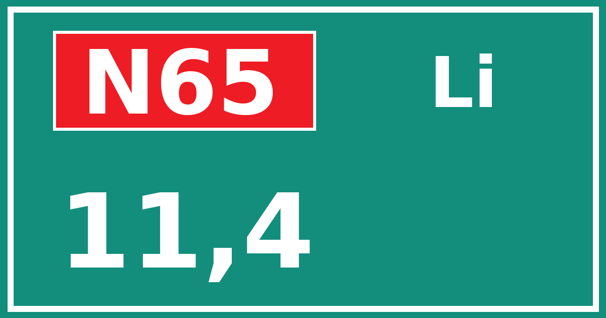 Hectometerbord N65 11,4 zijde Li