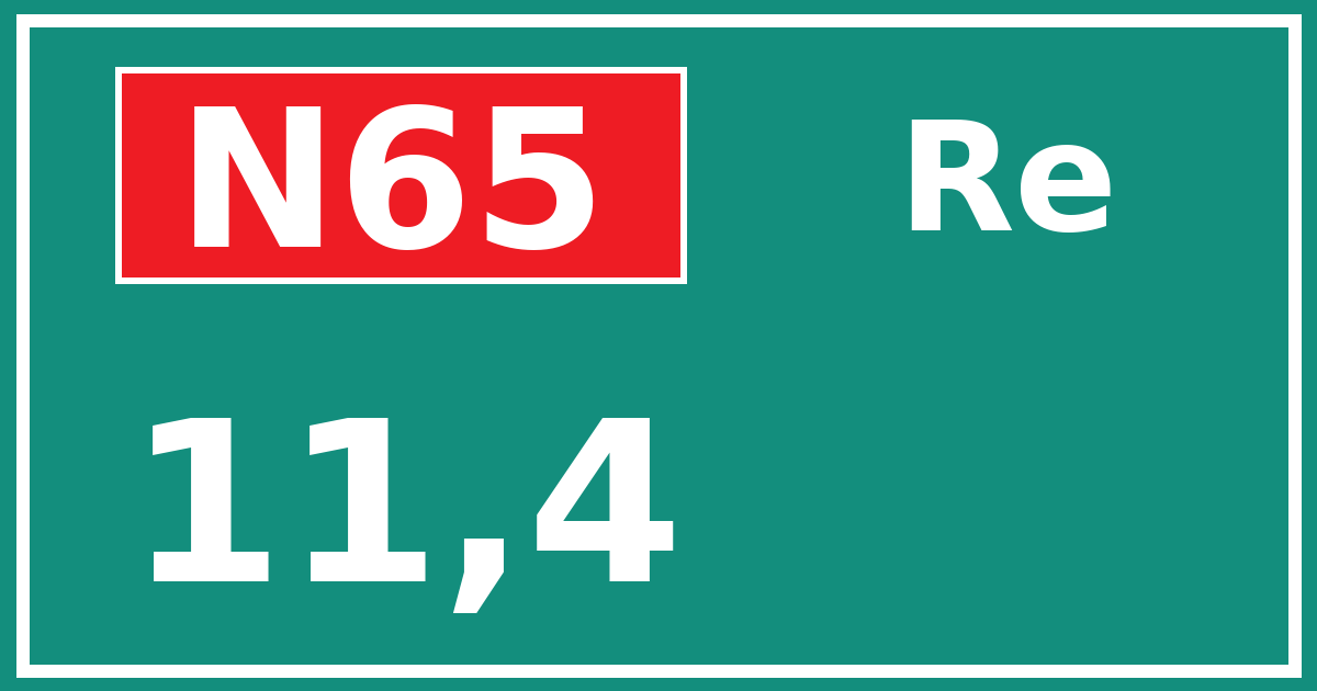 Hectometerbord N65 11,4 zijde Re
