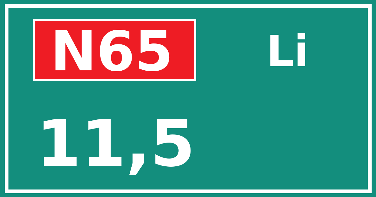 Hectometerbord N65 11,5 zijde Li