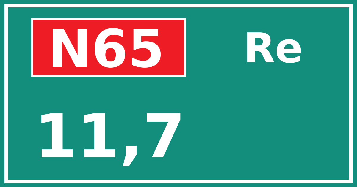 Hectometerbord N65 11,7 zijde Re