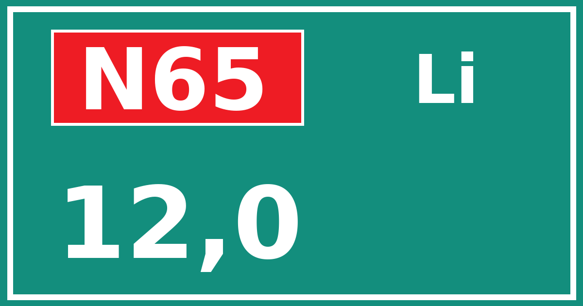 Hectometerbord N65 12,0 zijde Li