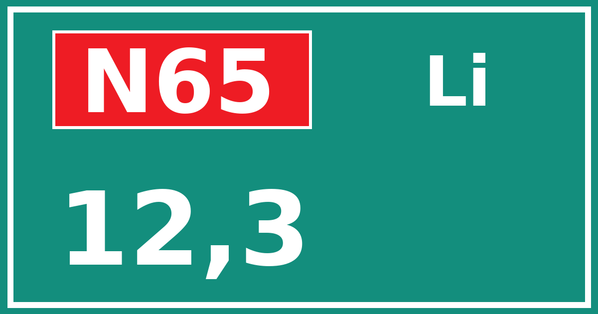 Hectometerbord N65 12,3 zijde Li