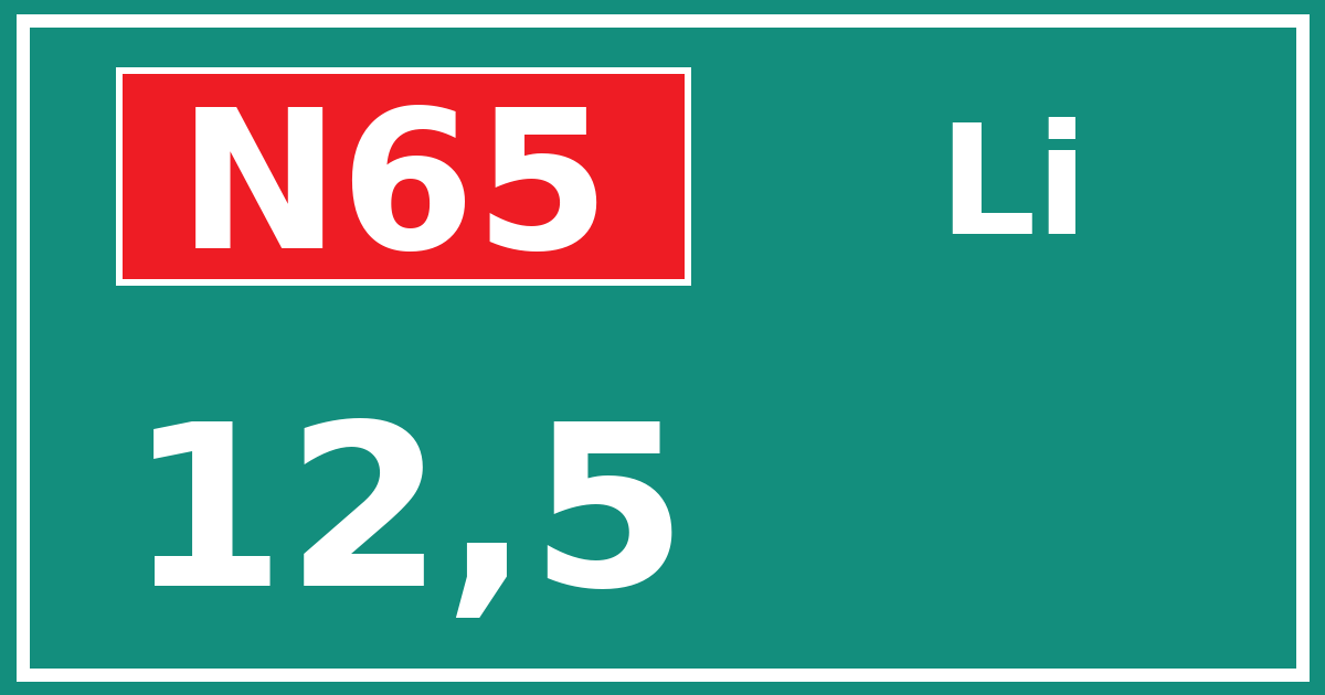 Hectometerbord N65 12,5 zijde Li
