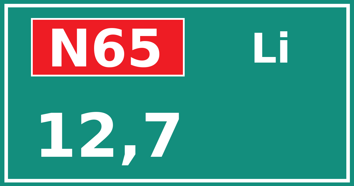 Hectometerbord N65 12,7 zijde Li