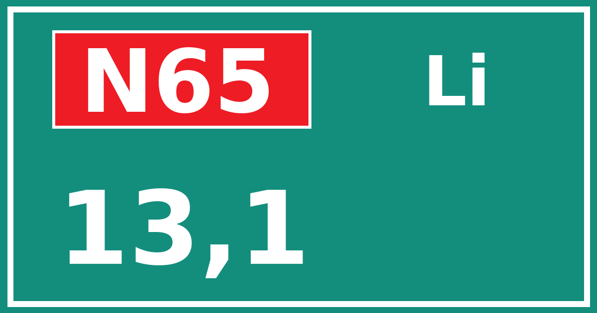 Hectometerbord N65 13,1 zijde Li