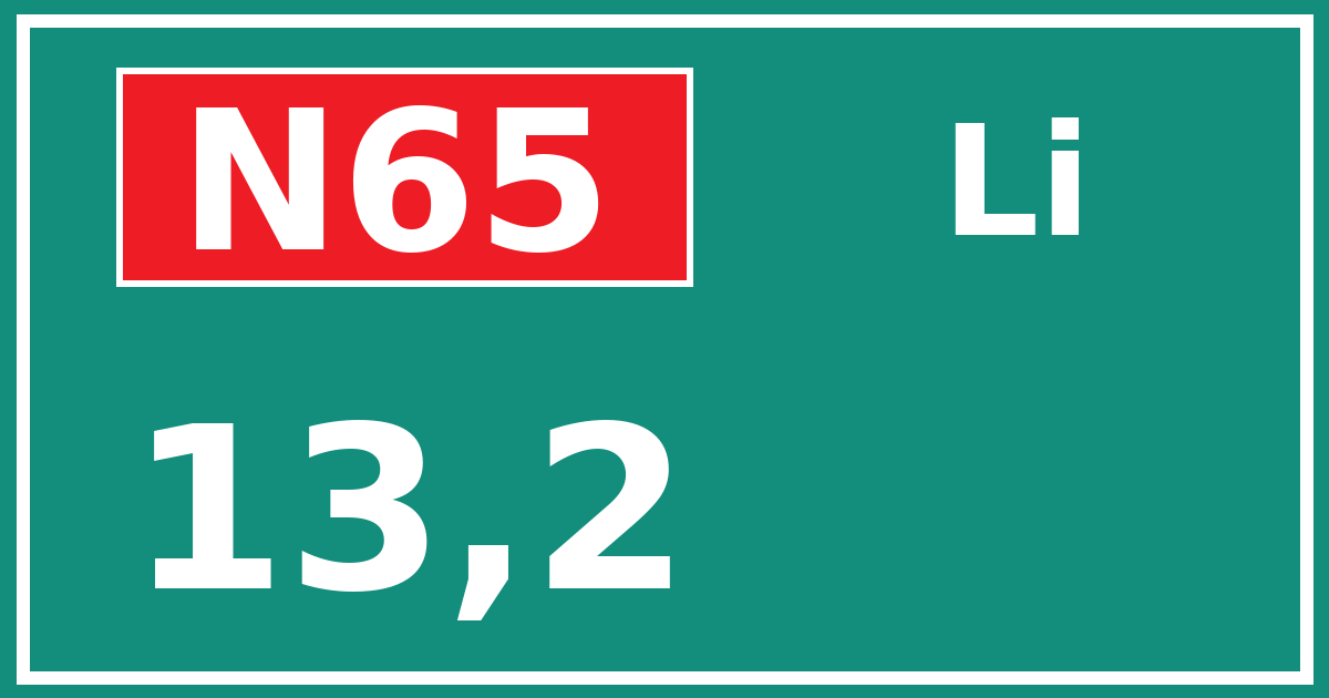 Hectometerbord N65 13,2 zijde Li