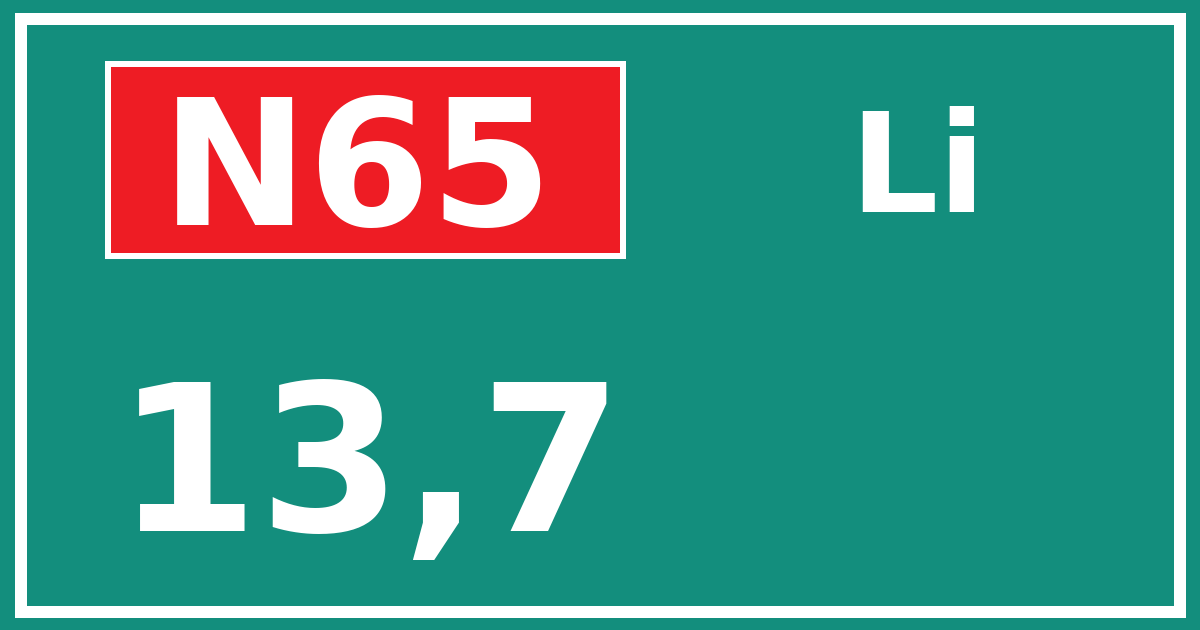 Hectometerbord N65 13,7 zijde Li