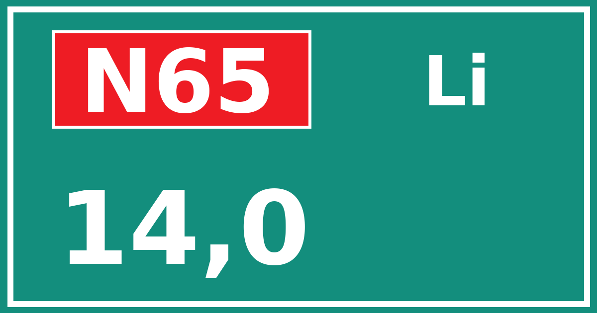 Hectometerbord N65 14,0 zijde Li