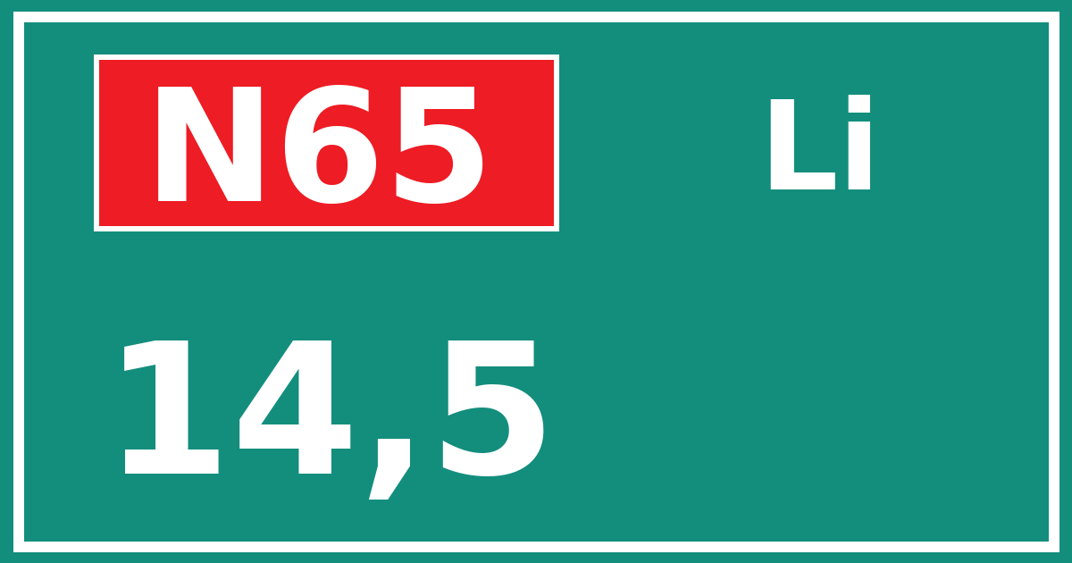Hectometerbord N65 14,5 zijde Li
