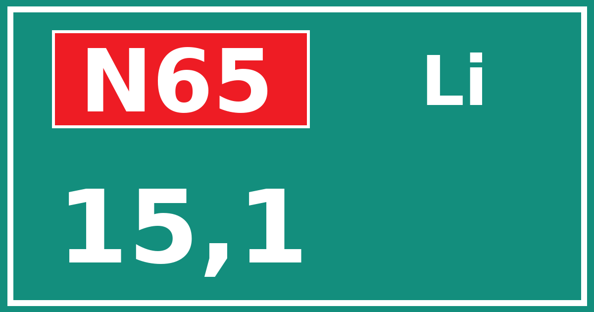 Hectometerbord N65 15,1 zijde Li