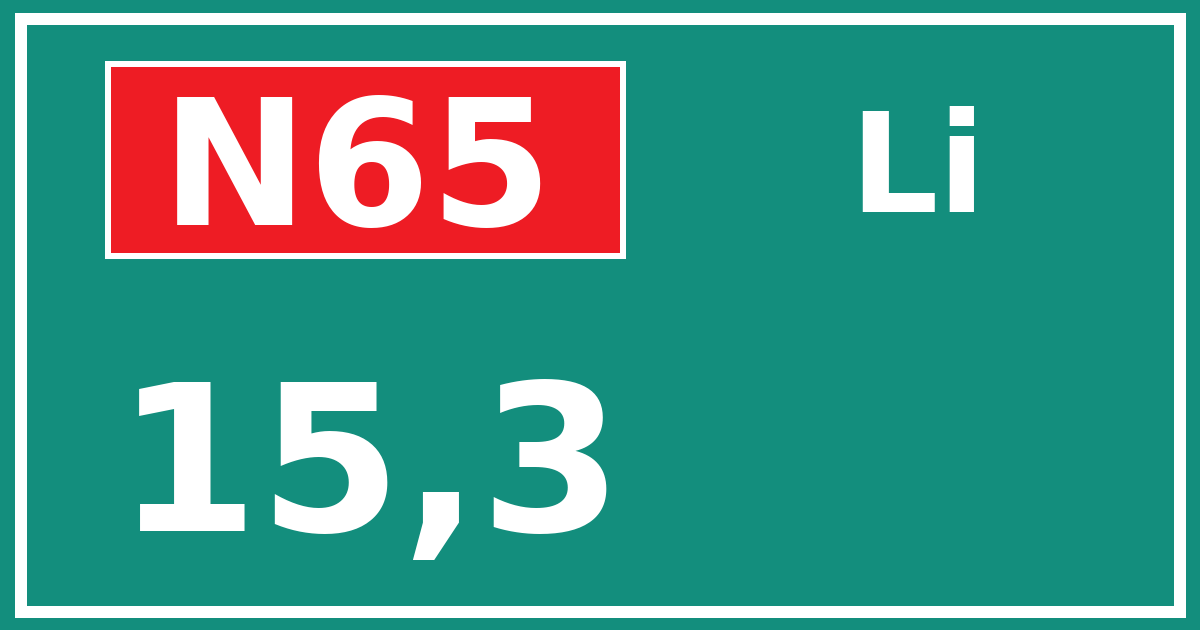 Hectometerbord N65 15,3 zijde Li