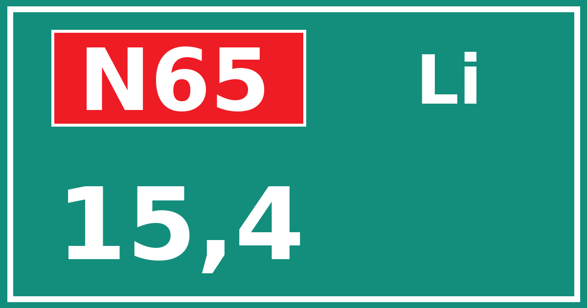 Hectometerbord N65 15,4 zijde Li