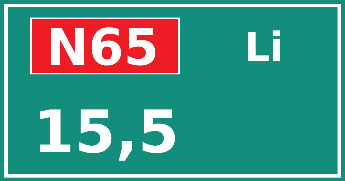 Hectometerbord N65 15,5 zijde Li