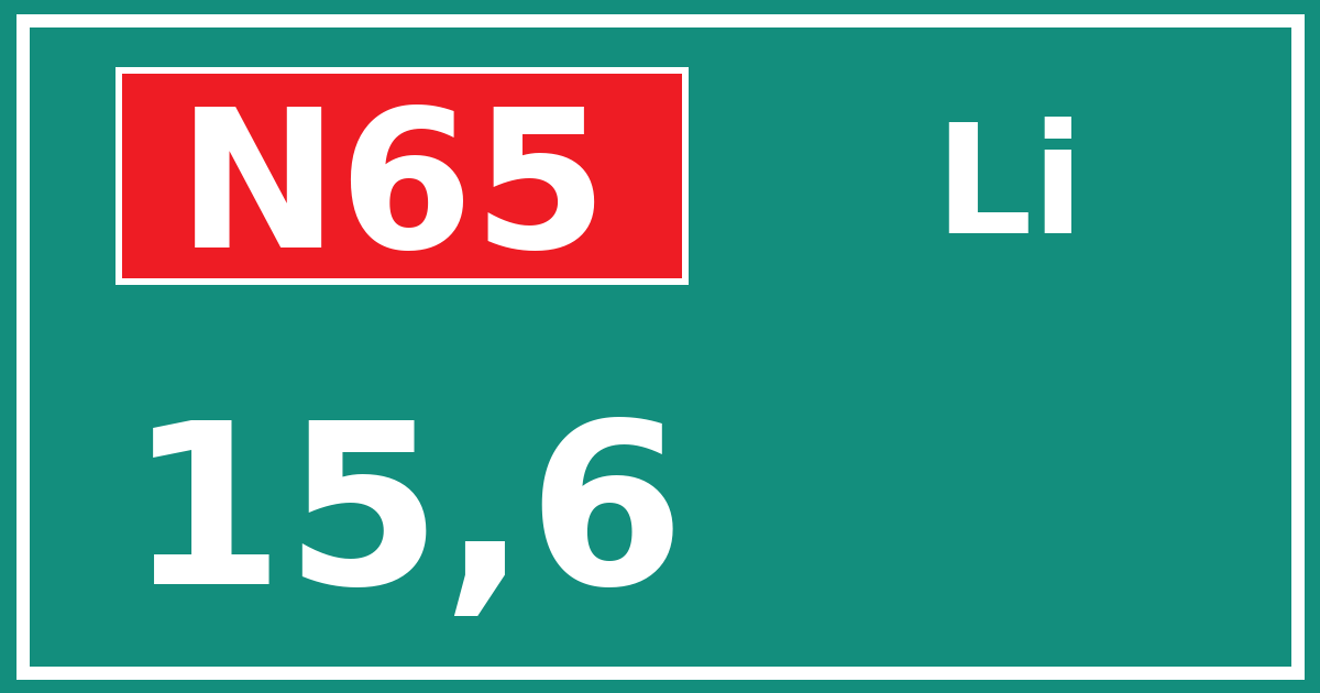 Hectometerbord N65 15,6 zijde Li