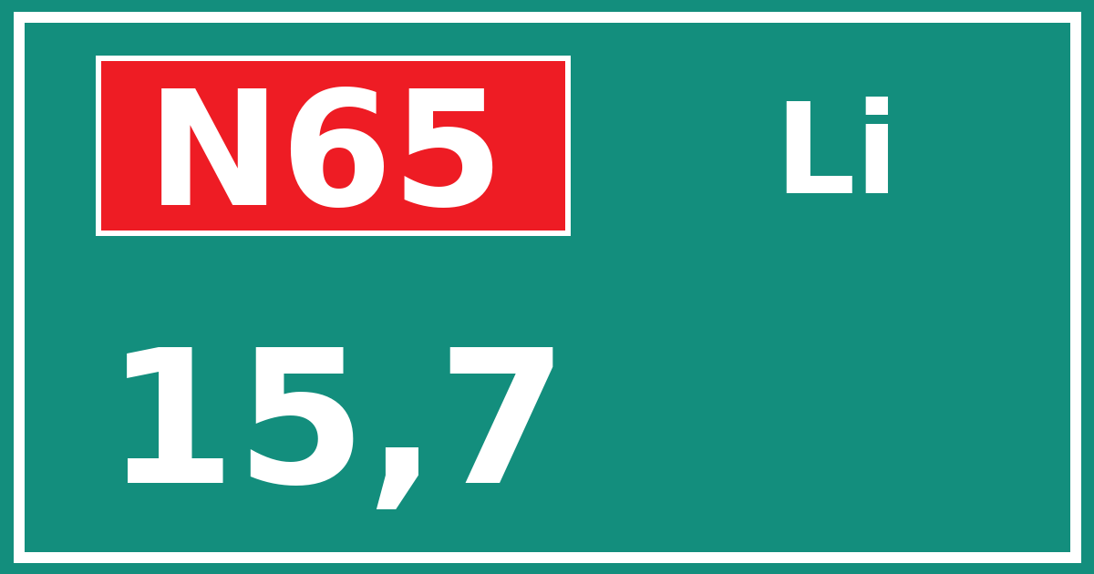 Hectometerbord N65 15,7 zijde Li