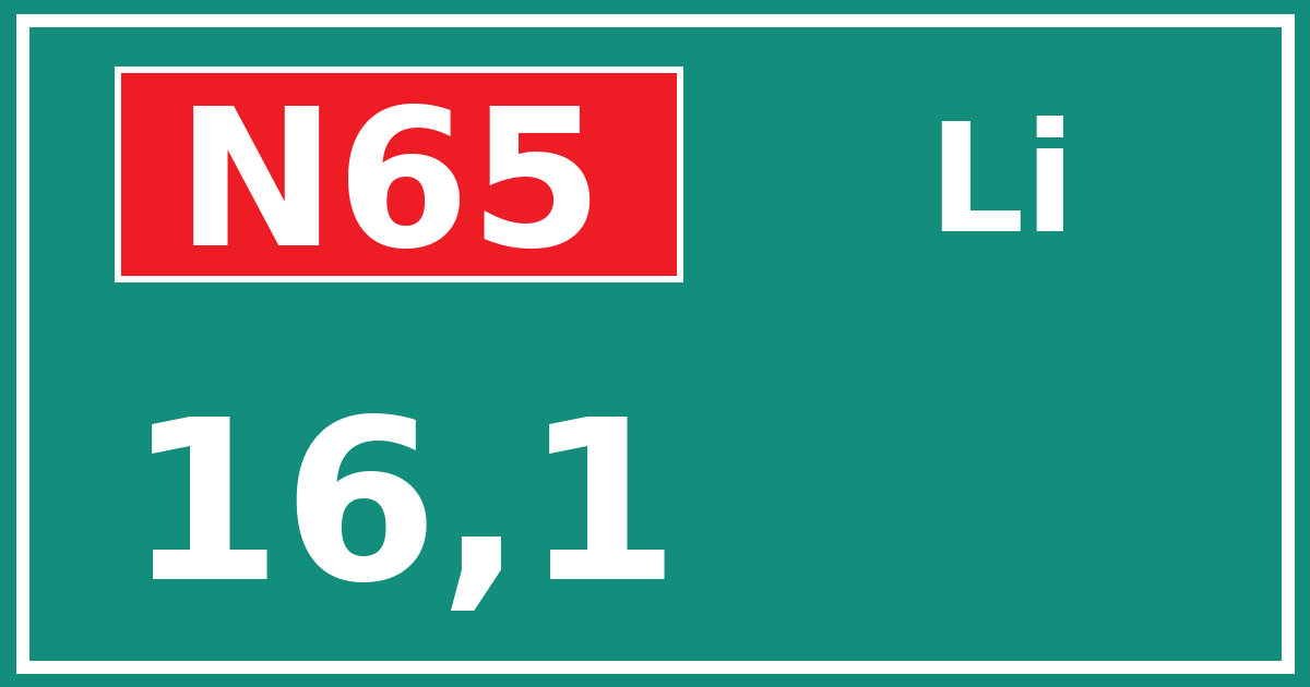 Hectometerbord N65 16,1 zijde Li