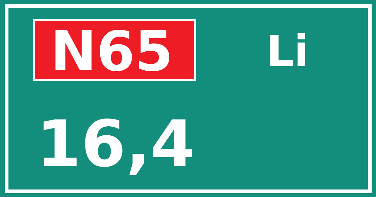 Hectometerbord N65 16,4 zijde Li