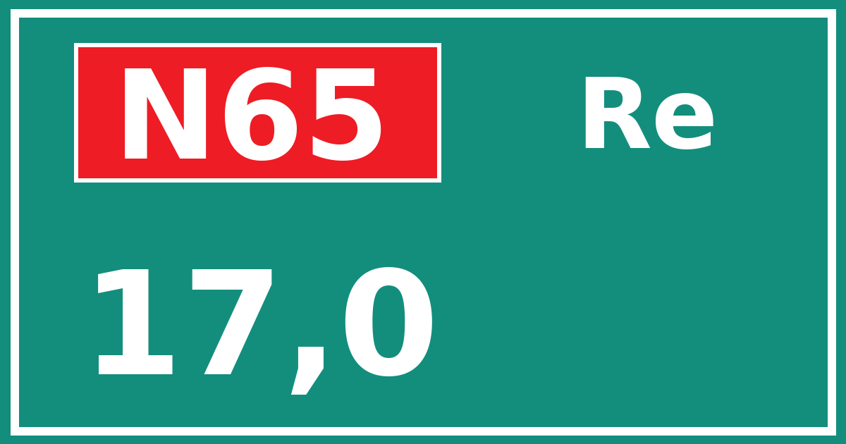 Hectometerbord N65 17,0 zijde Re