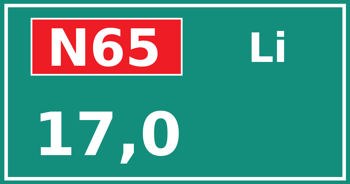 Hectometerbord N65 17,0 zijde Li