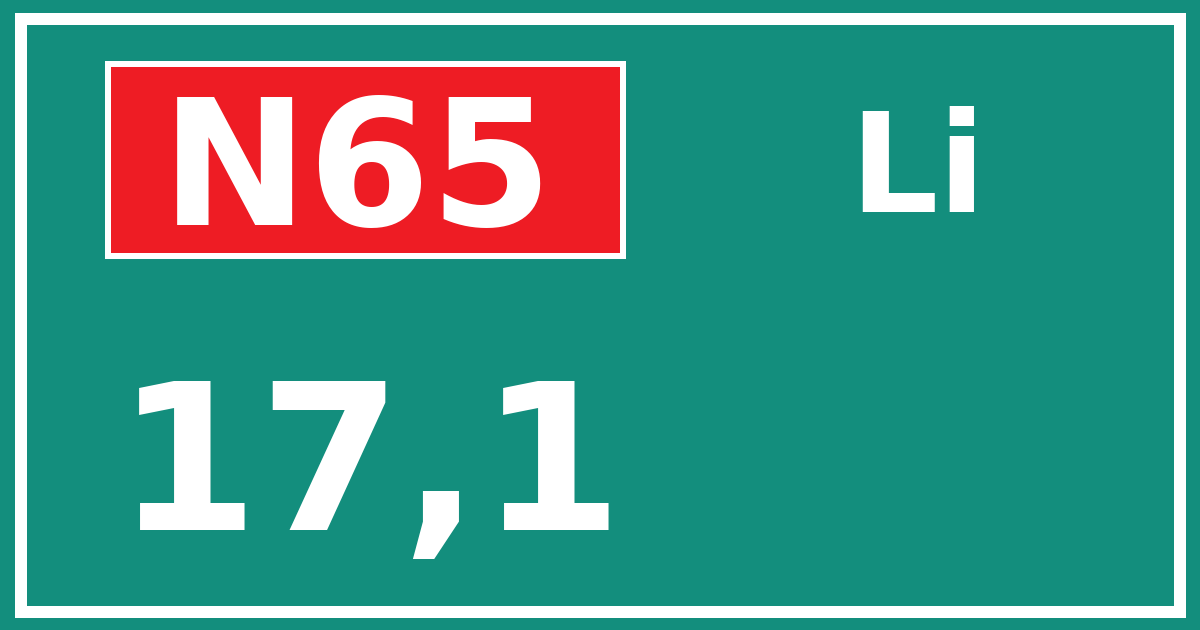 Hectometerbord N65 17,1 zijde Li