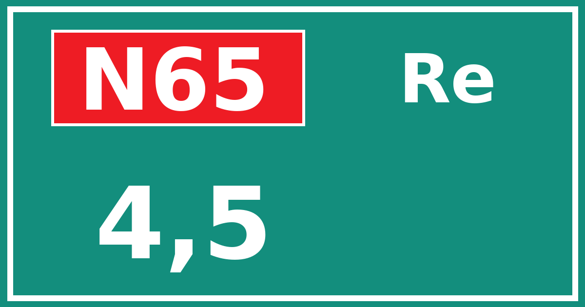 Hectometerbord N65 4,5 zijde Re