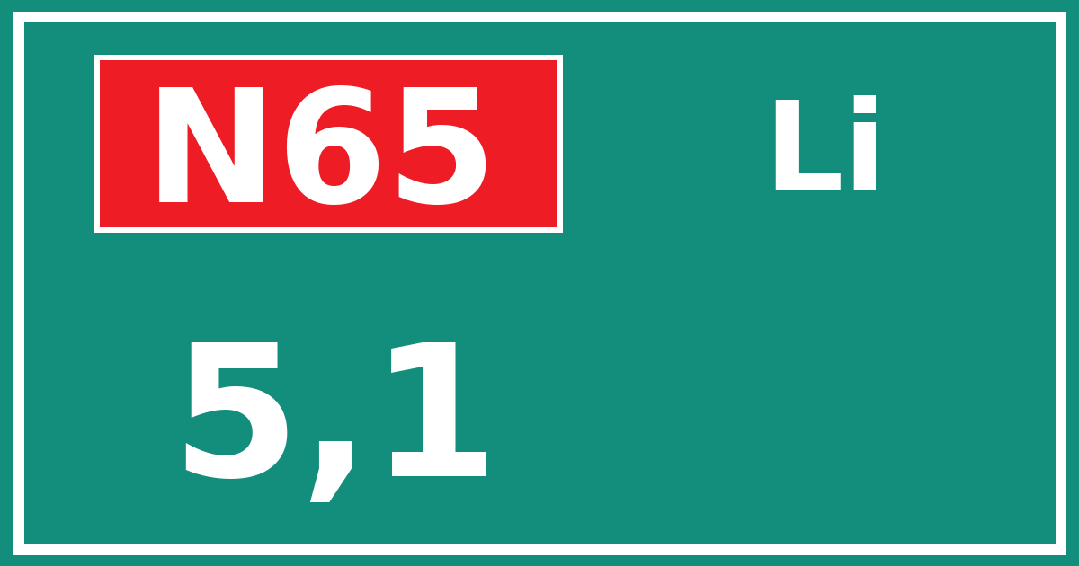 Hectometerbord N65 5,1 zijde Li