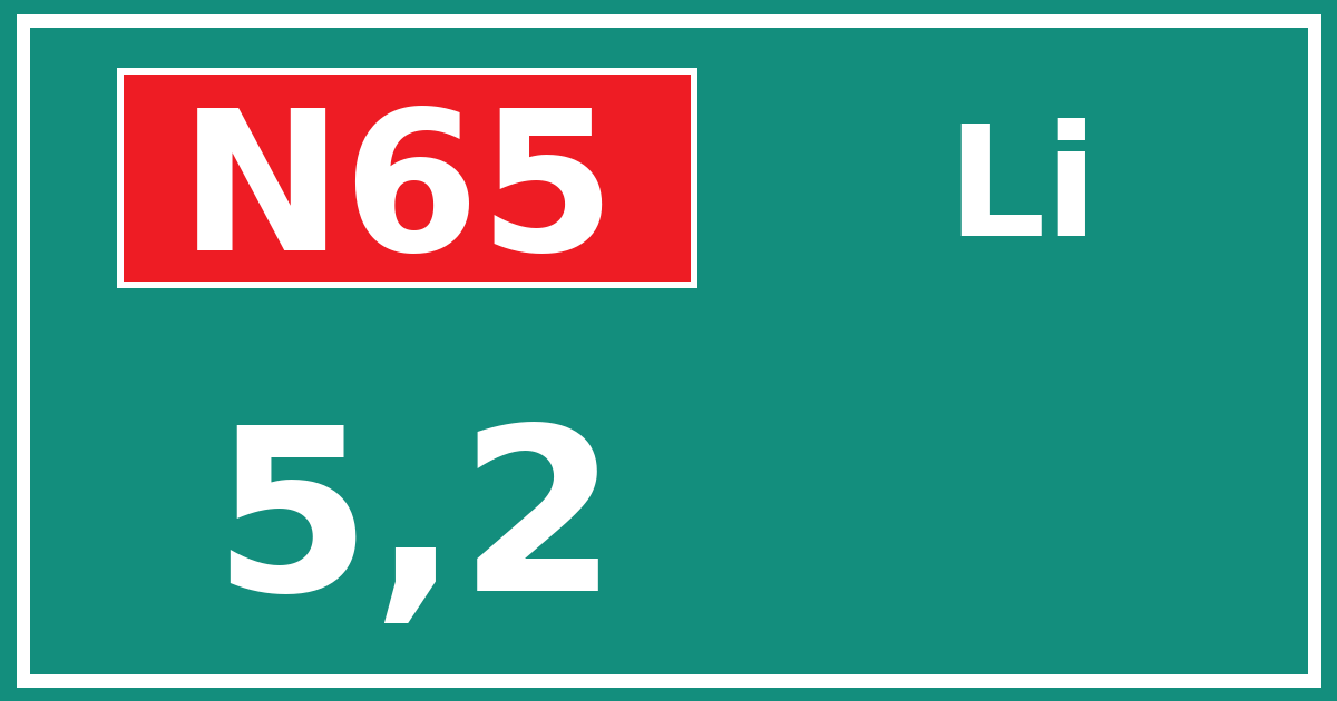 Hectometerbord N65 5,2 zijde Li