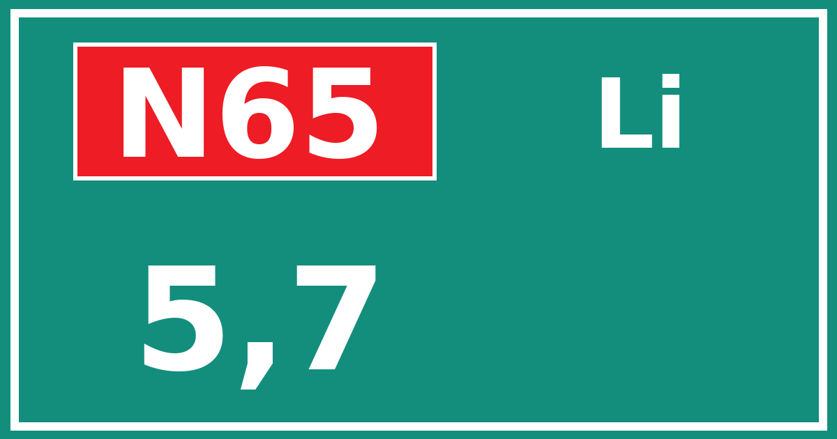 Hectometerbord N65 5,7 zijde Li