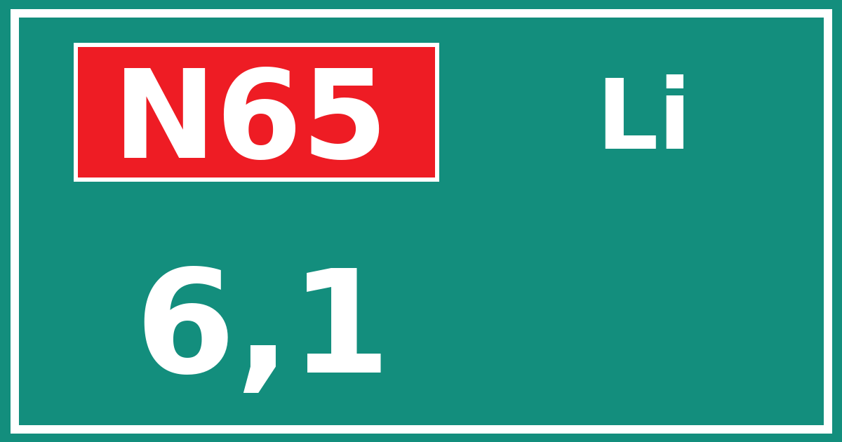 Hectometerbord N65 6,1 zijde Li