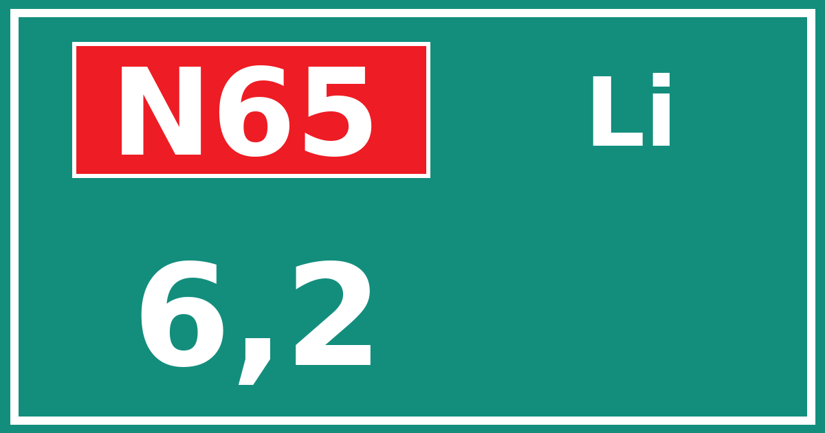 Hectometerbord N65 6,2 zijde Li