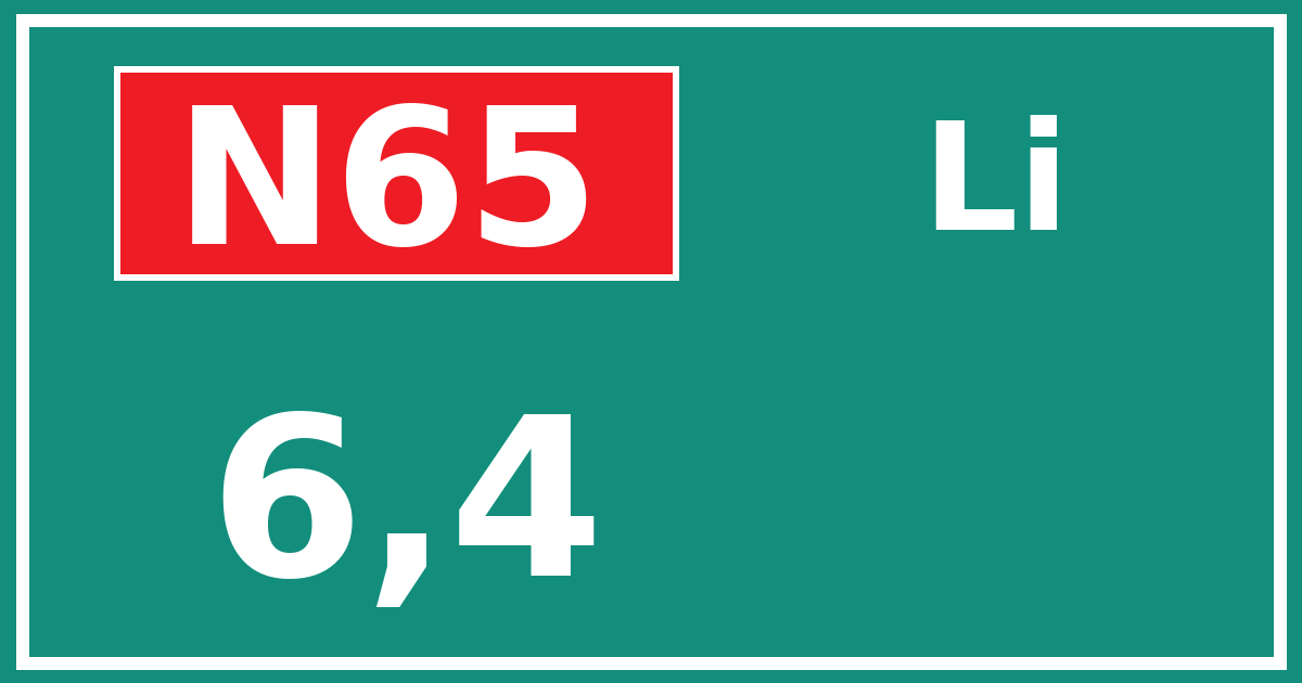 Hectometerbord N65 6,4 zijde Li