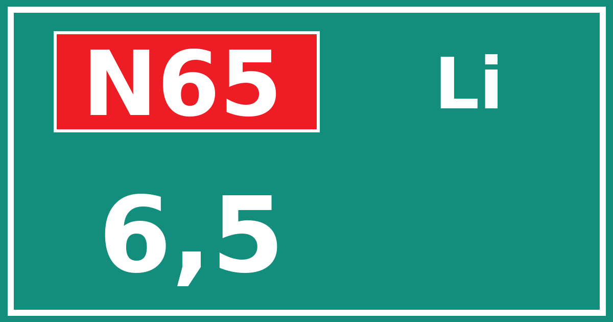 Hectometerbord N65 6,5 zijde Li