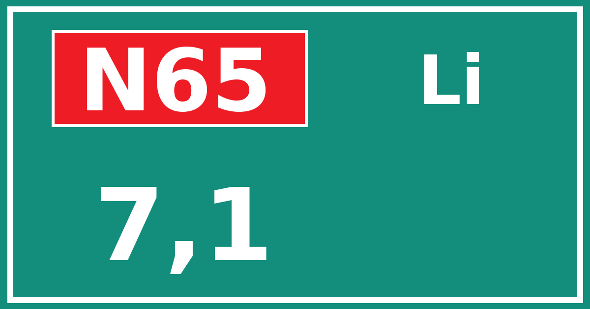 Hectometerbord N65 7,1 zijde Li