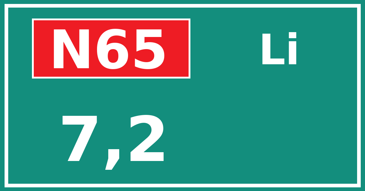 Hectometerbord N65 7,2 zijde Li