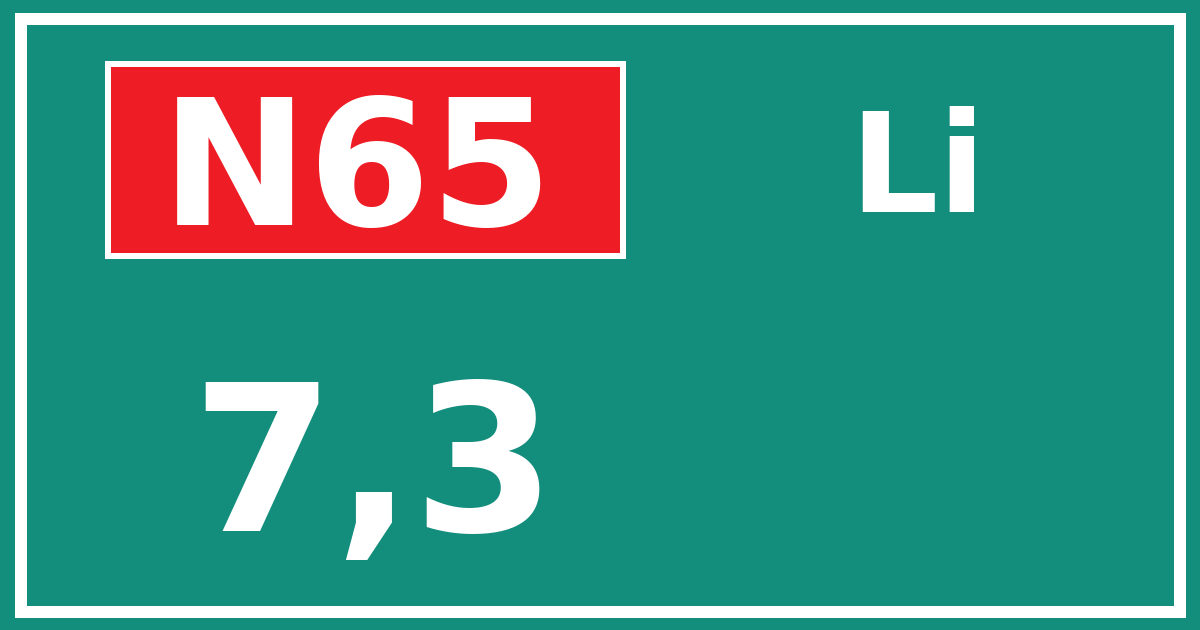 Hectometerbord N65 7,3 zijde Li