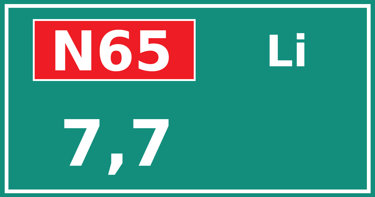 Hectometerbord N65 7,7 zijde Li