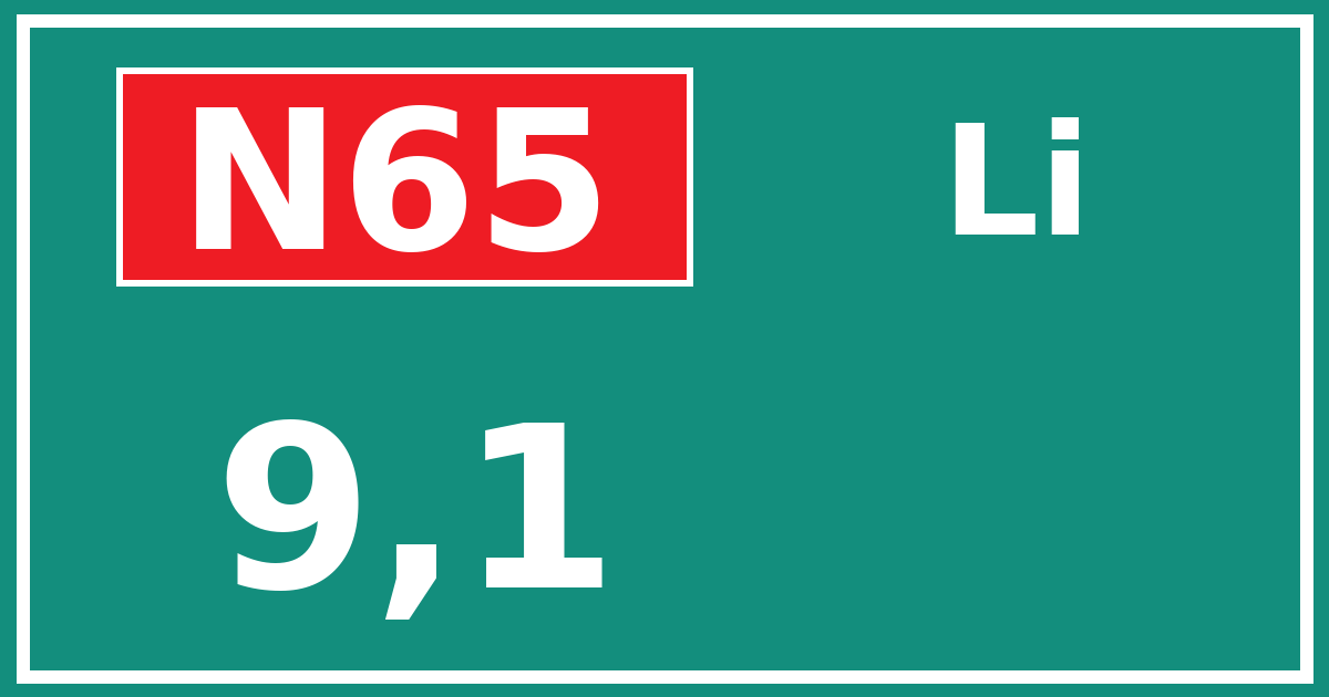Hectometerbord N65 9,1 zijde Li