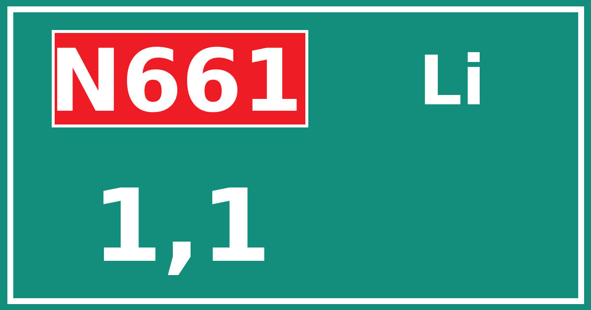 Hectometerbord N661 1,1 zijde Li