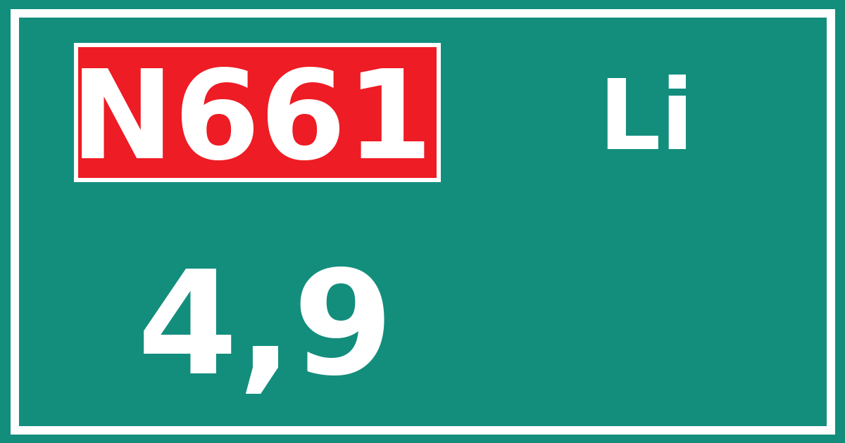 Hectometerbord N661 4,9 zijde Li