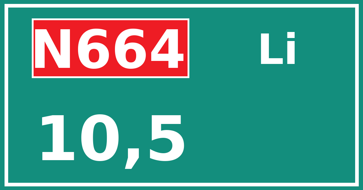 Hectometerbord N664 10,5 zijde Li