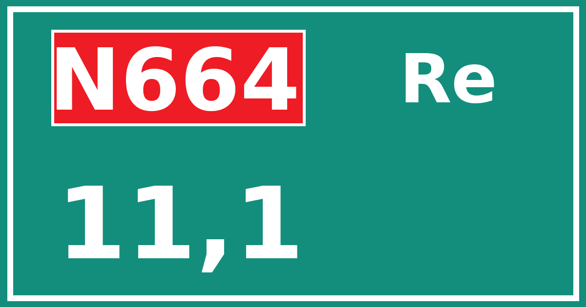 Hectometerbord N664 11,1 zijde Re