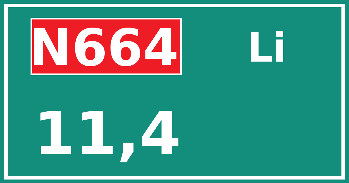 Hectometerbord N664 11,4 zijde Li