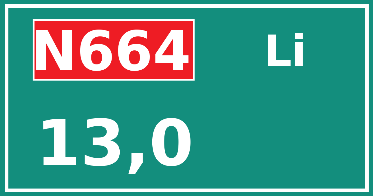 Hectometerbord N664 13,0 zijde Li