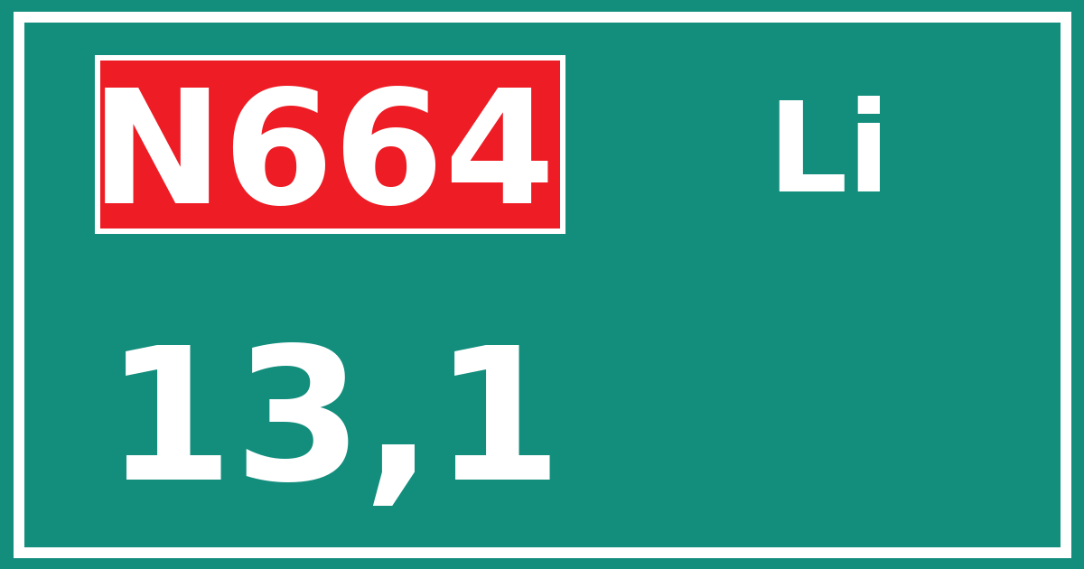 Hectometerbord N664 13,1 zijde Li