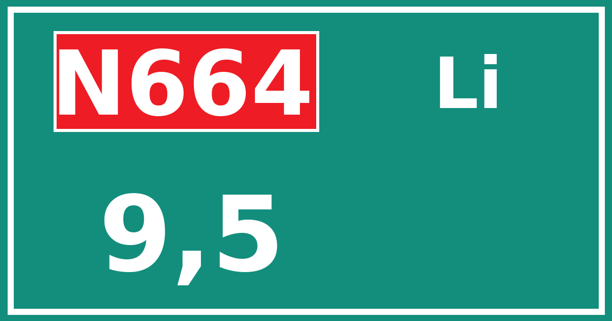 Hectometerbord N664 9,5 zijde Li
