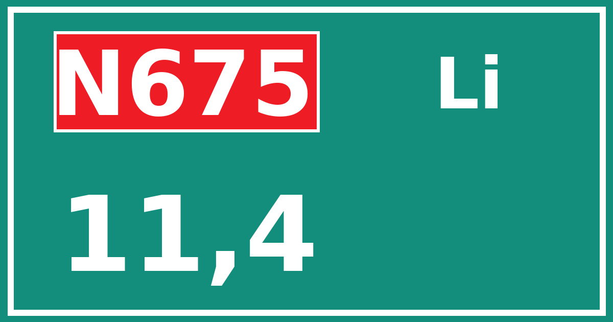 Hectometerbord N675 11,4 zijde Li