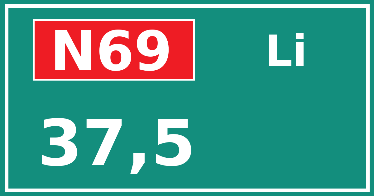 Hectometerbord N69 37,5 zijde Li