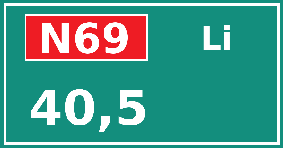 Hectometerbord N69 40,5 zijde Li