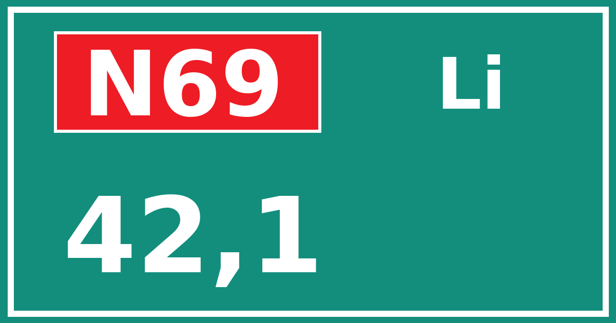 Hectometerbord N69 42,1 zijde Li