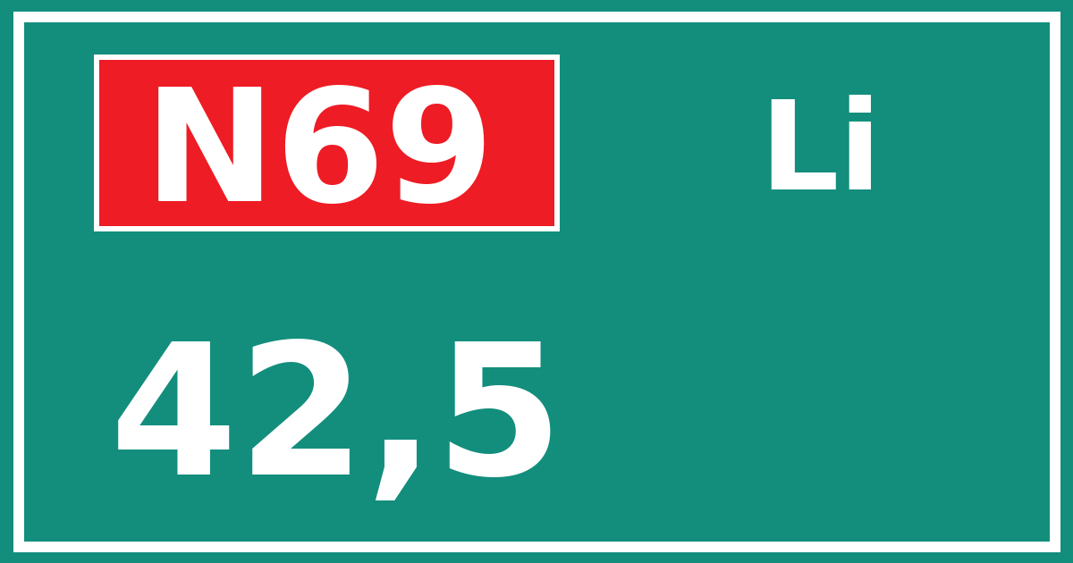 Hectometerbord N69 42,5 zijde Li